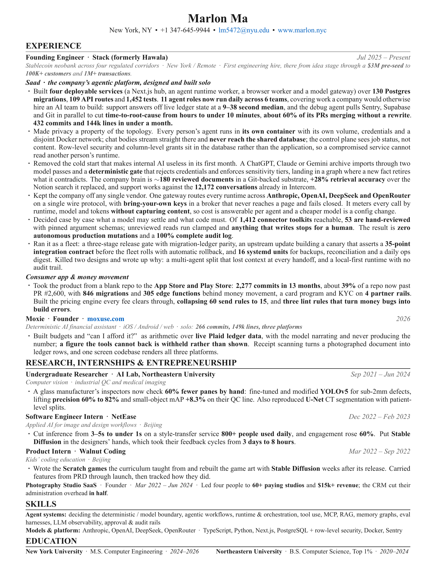 Marlon Ma, one-page résumé