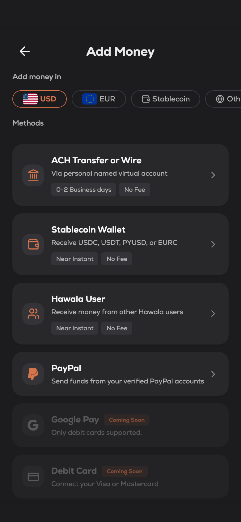 Hawala — Add money