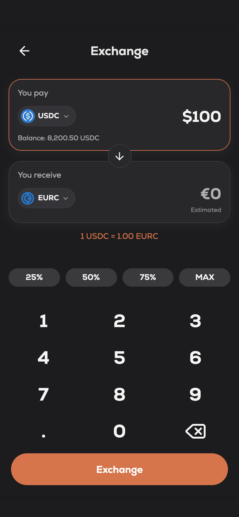 Hawala — Exchange, USDC to EURC
