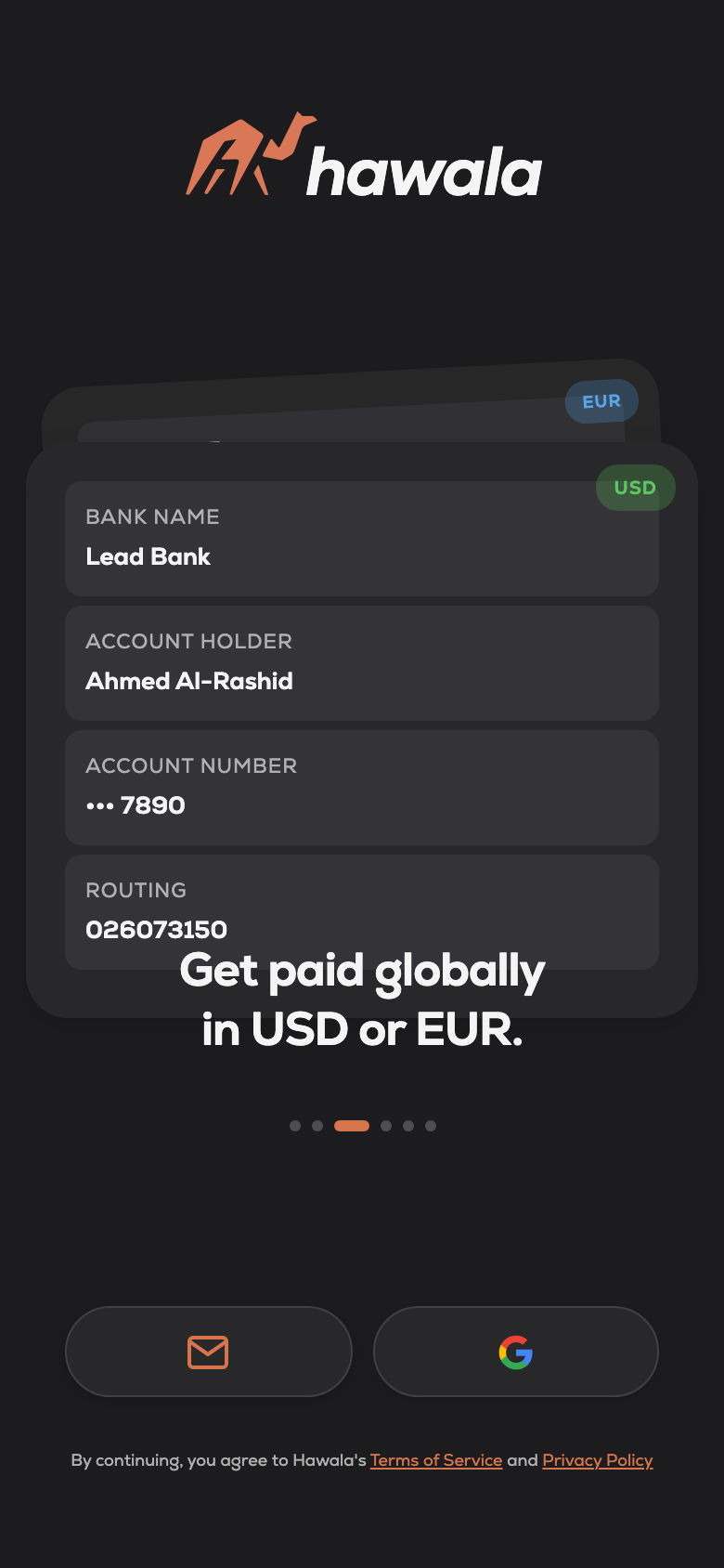 Hawala — Get paid globally in USD or EUR